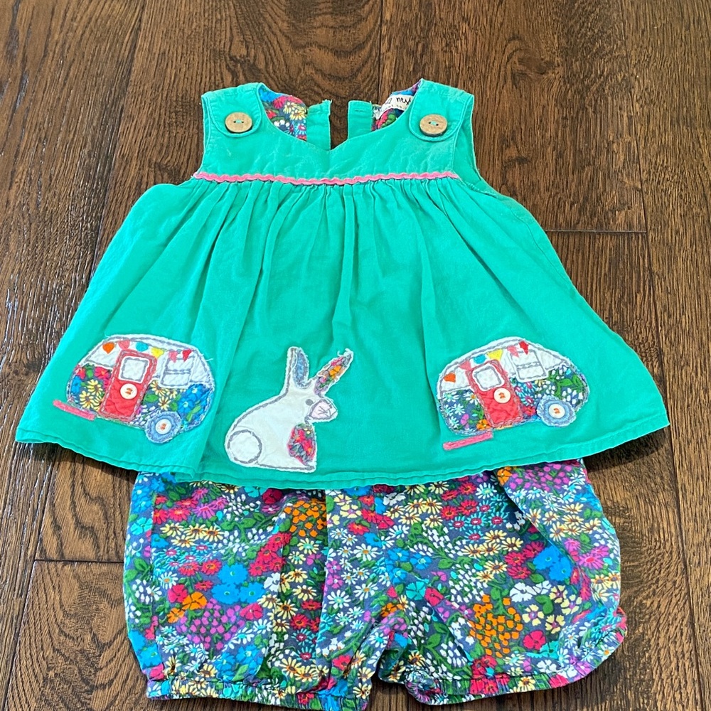 Next Green Bunny Camper Applique Floral Outfit